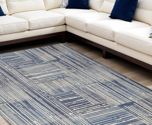 8' X 10' Blue and Gray Striped Power Loom Area Rug