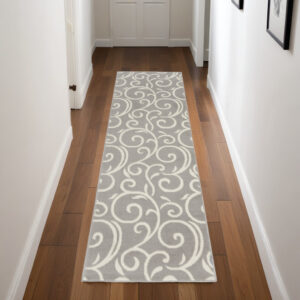 8' Gray Floral Runner Rug