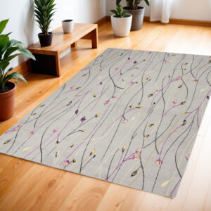 4' X 6' Gray and Pink Floral Power Loom Area Rug