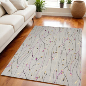 5' X 7' Gray and Pink Floral Power Loom Area Rug