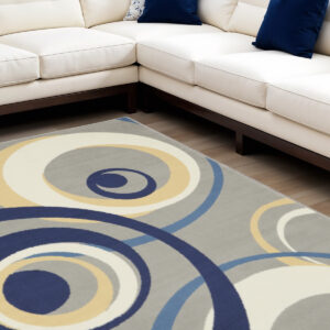 6' X 9' Gray and Blue Geometric Power Loom Area Rug