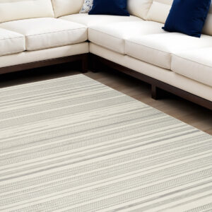 8' X 10' Gray and Ivory Striped Power Loom Area Rug