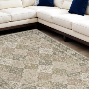 8' X 10' Green and Ivory Medallion Power Loom Distressed Area Rug