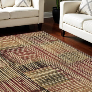 8' X 10' Tan Black and Red Striped Non Skid Area Rug