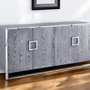 71" Ash Gray And Chrome Sideboard with Four Doors