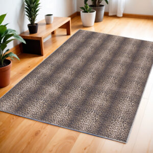 4' X 6' Yellow and Brown Leopard Print Power Loom Washable Non Skid Area Rug