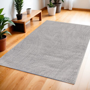 4' X 6' Gray and Ivory Abstract Power Loom Washable Non Skid Area Rug