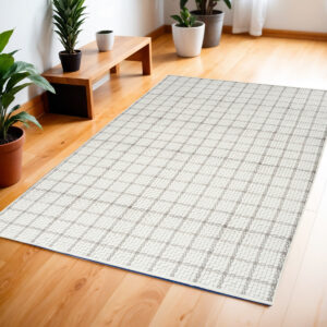 4' X 6' Gray and Ivory Geometric Power Loom Washable Non Skid Area Rug