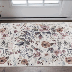 3' X 5' Pink and Ivory Floral Power Loom Washable Non Skid Area Rug