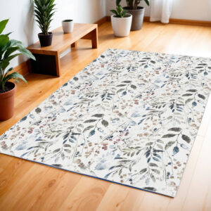 4' X 6' Green and Ivory Floral Power Loom Washable Non Skid Area Rug