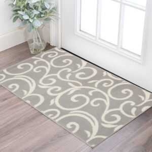 2' X 4' Gray and Ivory Floral Vines Power Loom Area Rug