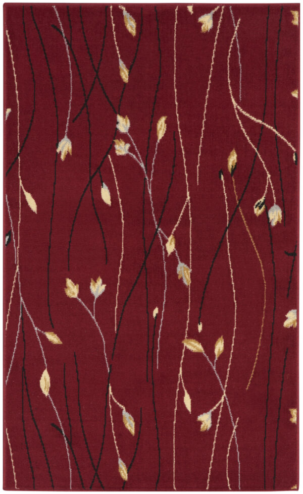 3' X 5' Red Black and Ivory Floral Vines Power Loom Area Rug - Image 2