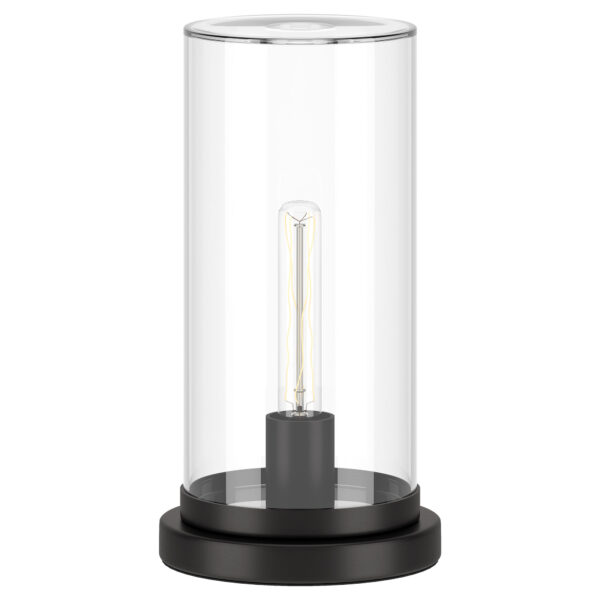 13" Black Metal Table Lamp With Clear Cylinder Shade