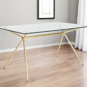 60" Clear And Gold Glass And Steel Dining Table