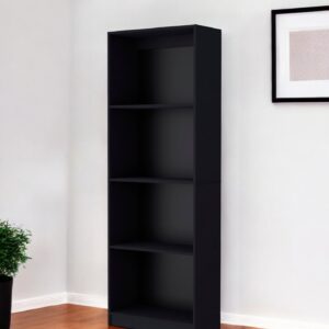 71" Black Wood Four Tier Bookcase
