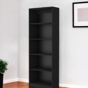 71" Black Wood Five Tier Bookcase
