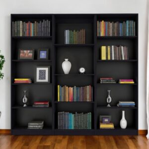 Set of Three Black Wood Four Tier Bookcases