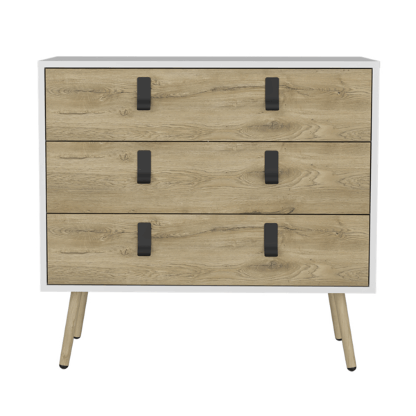32" White and Natural Three Drawer Dresser