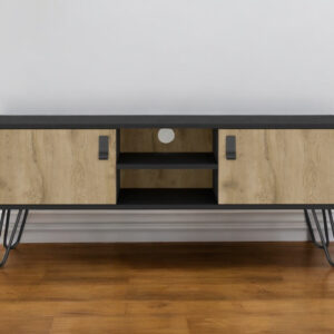 48" Beige and Black Cabinet Open And Enclosed Storage TV Stand