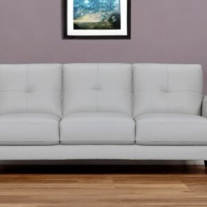 82" Light Slate Gray Leather Sofa With Brown Legs