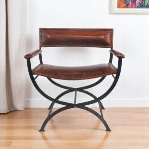 29" Brown and Black Metal And Genuine Leather Director's Chair