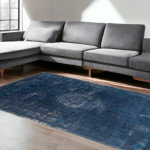 7' X 9' Blue and Gray Medallion Non Skid Area Rug