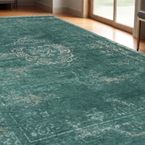 5' X 7' Gray and Green Medallion Non Skid Area Rug