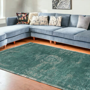 6' X 8' Gray and Green Medallion Non Skid Area Rug