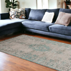 6' X 8' Gray and Green Medallion Non Skid Area Rug