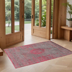 3' X 5' Gray and Pink Medallion Non Skid Area Rug