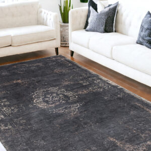 7' X 9' Gray and Black Medallion Non Skid Area Rug