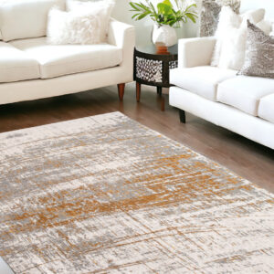 6' X 8' Gray and Gold Abstract Non Skid Area Rug