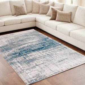 5' X 7' Blue and Gray Abstract Non Skid Area Rug