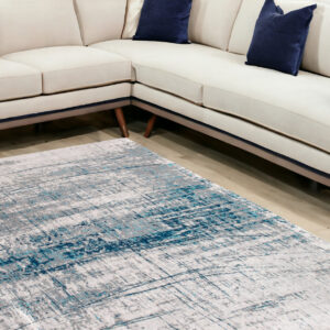 7' X 9' Blue and Gray Abstract Non Skid Area Rug