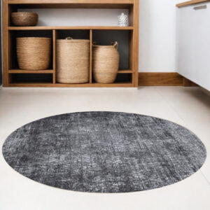 5' Black and Gray Round Chevron Non Skid Area Rug