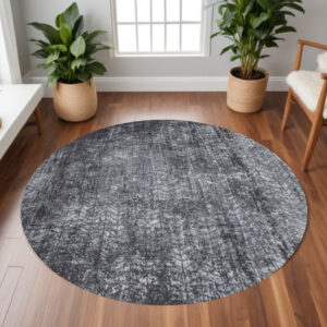 8' Black and Gray Round Chevron Non Skid Area Rug