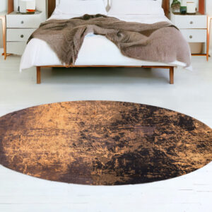 8' Yellow and Brown Round Abstract Non Skid Area Rug