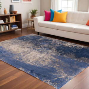 9' X 13' Blue and Gray Abstract Non Skid Area Rug