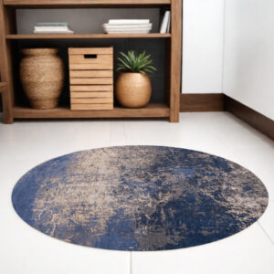 5' Blue and Gray Round Abstract Non Skid Area Rug