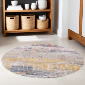 5' White Round Abstract Non Skid Area Rug