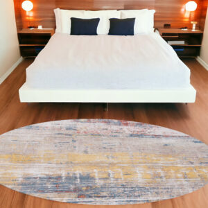 8' White Round Abstract Non Skid Area Rug