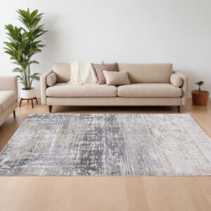 7' X 9' Gray and White Abstract Non Skid Area Rug