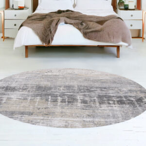 5' Gray and White Round Abstract Non Skid Area Rug