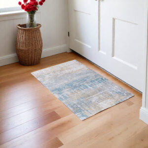 3' X 5' Blue and Yellow Abstract Non Skid Area Rug
