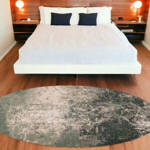 8' Beige and Green Round Abstract Non Skid Area Rug