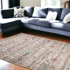9' X 13' Gray and Brown Oriental Non Skid Area Rug