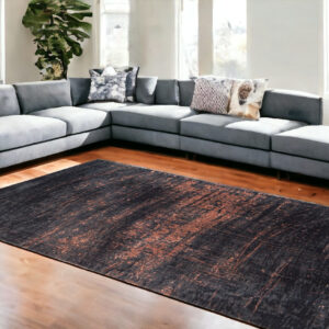 9' X 13' Black and Gold Abstract Non Skid Area Rug