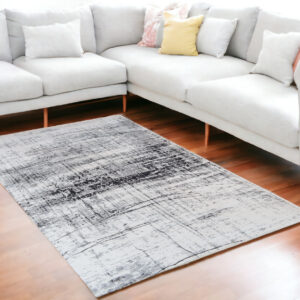 5' X 7' Black and White Abstract Non Skid Area Rug