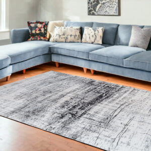 8' X 11' Black and White Abstract Non Skid Area Rug