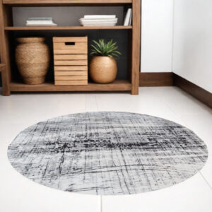 5' Black and White Round Abstract Non Skid Area Rug
